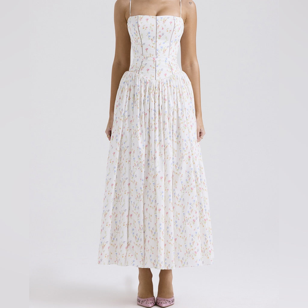 House of CB Ysabella White Posy Print Cotton Maxi Dress