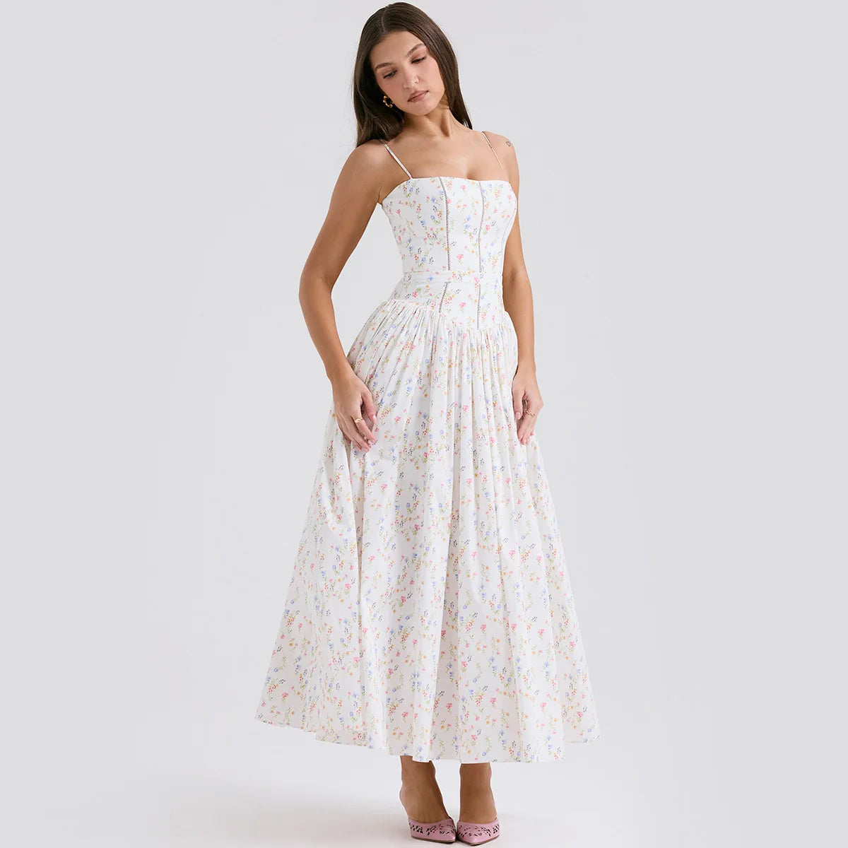 House of CB Ysabella White Posy Print Cotton Maxi Dress
