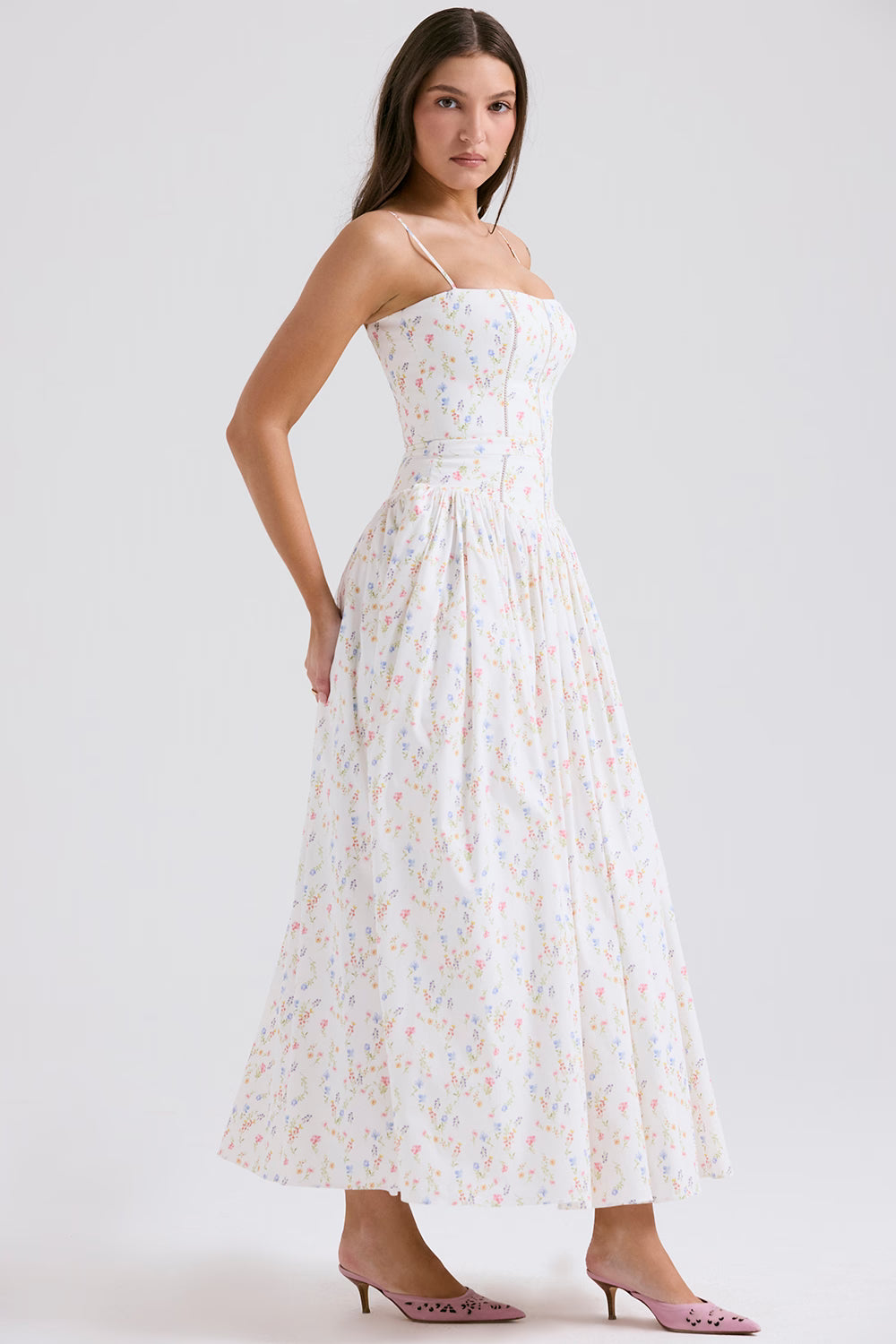 House of CB Ysabella White Posy Print Cotton Maxi Dress