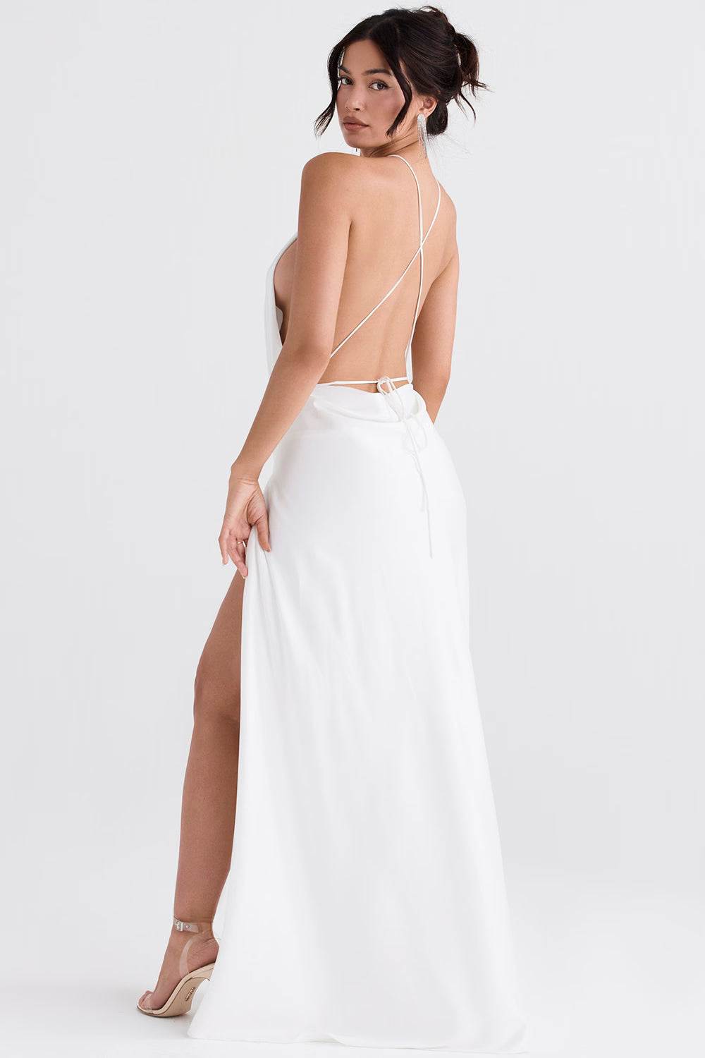 House of CB Zanab Ivory Thigh Slit Maxi Dress